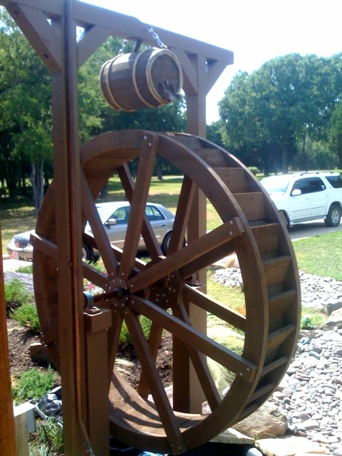 6ft waterwheel with barrel fountain
